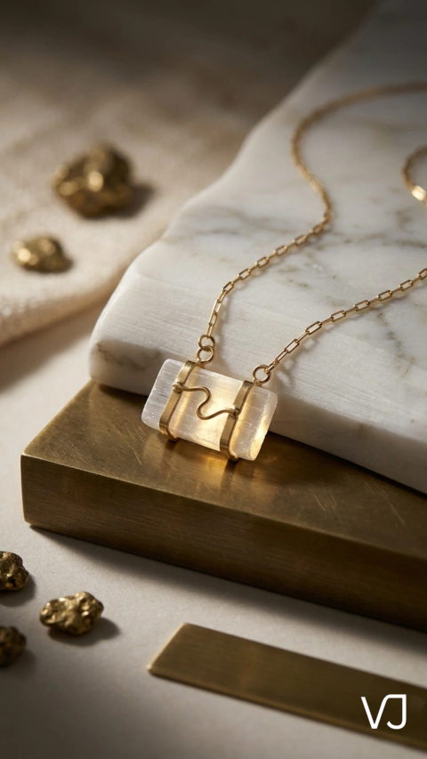 Colar Fio Onda Selenita Branca 70 cm - Banho Ouro 18k - comprar online
