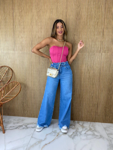 Cropped Corset com Bojo Pink com Amarração