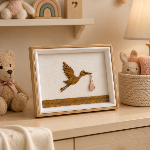 Quadro Decorativo Cegonha com pedra natural 22x17cm