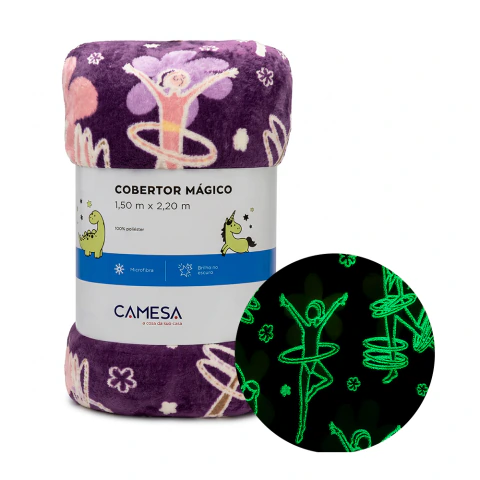 Imagem do Cobertor de Solteiro Infantil Manta Mágica Brilha no Escuro Microfibra Antialérgico 1,5x2,2m - Camesa