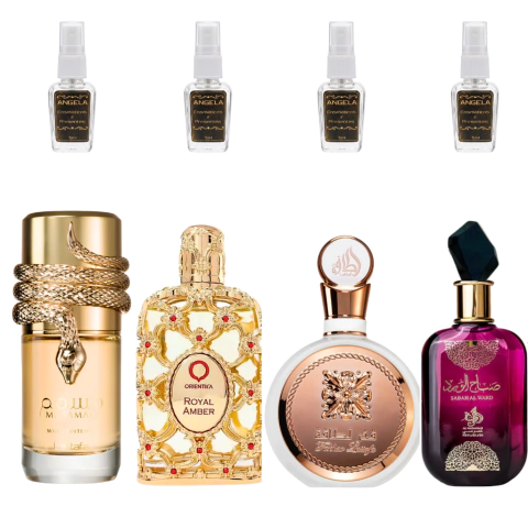 Combo Árabe 4 frascos de 5ml cada - Musamam + Royal Amber + Fakhar Rose +Sabah
