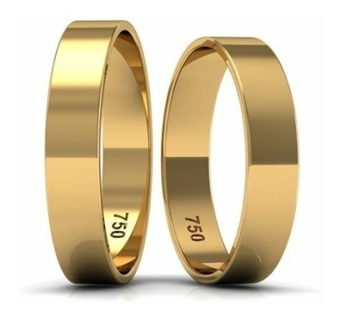 Par de Alianças Ouro Amarelo 18k Retas - 4mm