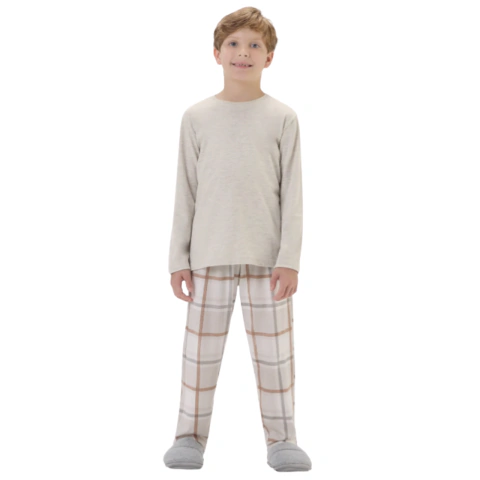 Pijama Infantil Masculino Xadrez com Bandana Pet Cor com Amor