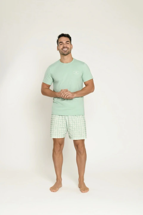 Pijama Masculino Manga Curta Com Bermuda