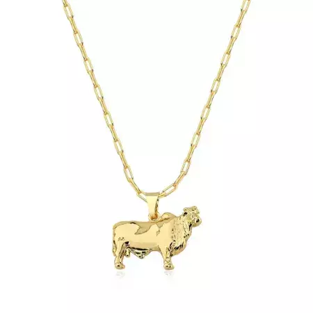 Colar Masculino Boi Nelore Folheado A Ouro 18k