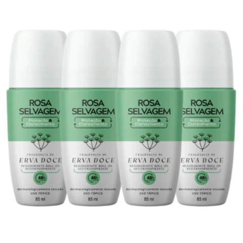 Kit 4 Desodorantes Clareador Rosa Selvagem Erva Doce 85ml