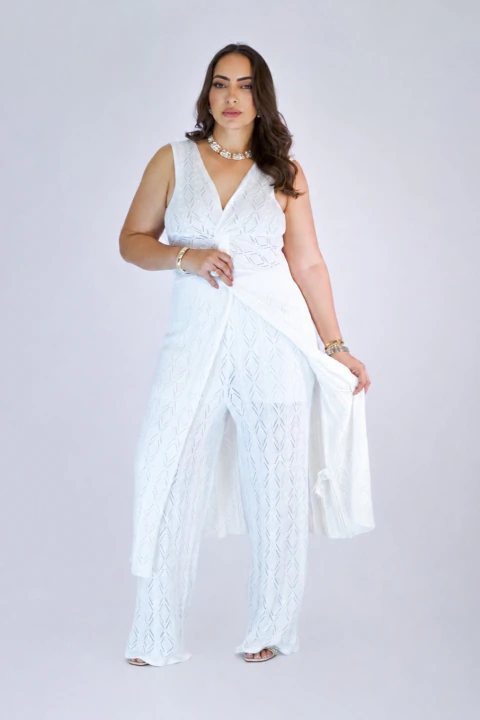 CONJUNTO CALCA E BLUSA DE TRICOT FEMININO - DE POLIESTER - 001952-OFF-WHITE - G