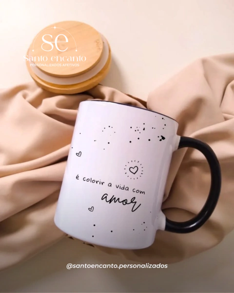 Caneca Cerâmica Alça Colorida 325ml Personalizada