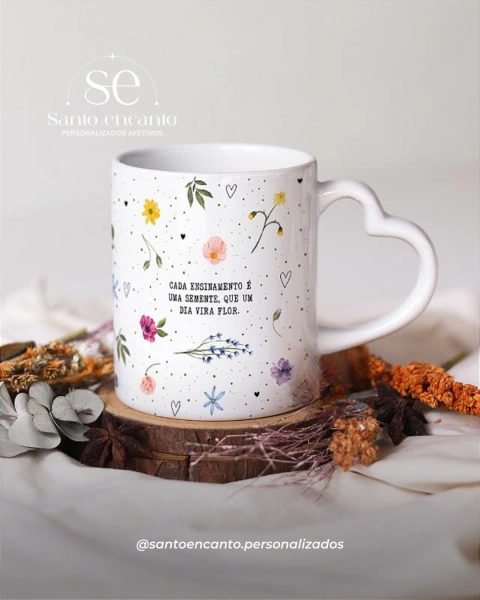 Caneca Cerâmica Alça Coração 325ml Personalizada