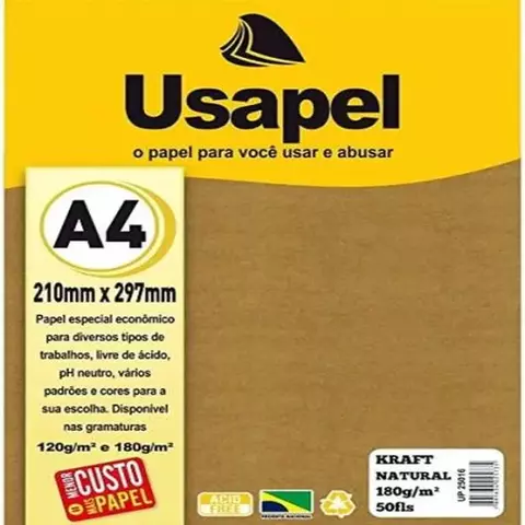 PAPEL KRAFT NAT 180G/M2 50FLS USAPEL (25016) 25016