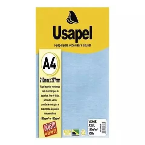 PAPEL VERGE AZL 180G/M2 210X297MM A4 50FLS USAPEL (25025) 25025