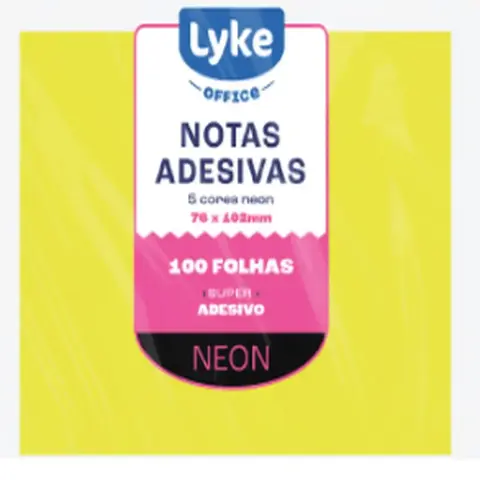 BLOCO AUTO ADESIVO 76X102MM 100F AMARELO NEON LYKE (101353) 101353