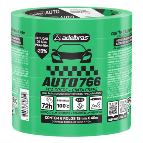 Fita Crepe Adesiva Verde Pintura Automotiva Adelbras 18, 24 e 48x40m