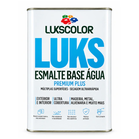 Tinta Esmalte Base de Água Brilhante 18L Lukscolor Branco ou Preto Metais Madeira Portas Janelas