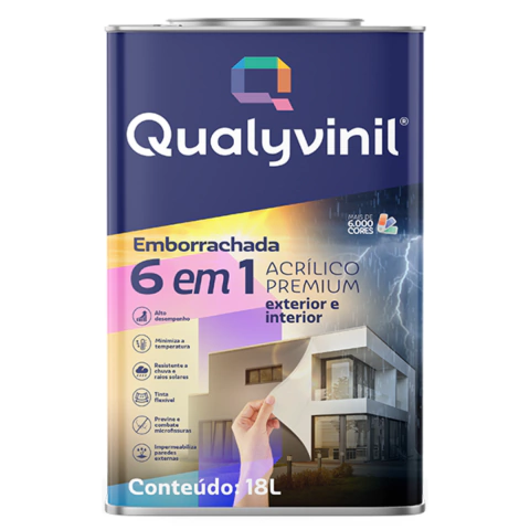 Tinta Emborrachada Impermeável Flexível Antifissuras Infiltrações Qualyvinil 6 em 1 18L 4 Cores
