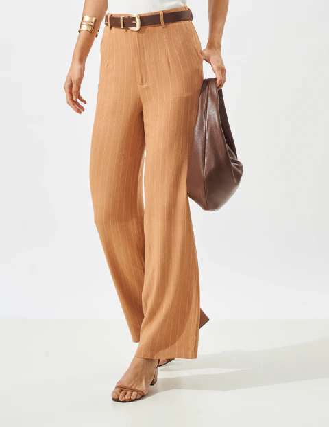 Calça Risca de Giz Marrom
