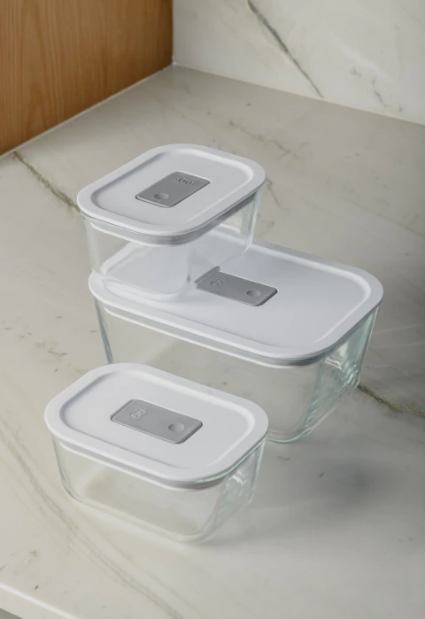 Kit Potes Vidro Hermético Marmita Tampa Branco Fresh Lock Ou