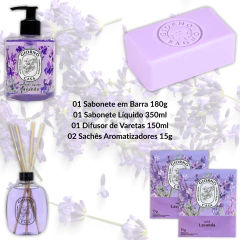 Kit Giorno Bagno Lavanda - Sabonete Liq Barra Difusor Sachês