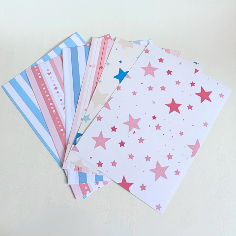 Kit de Papéis Decorativos Estrelas e Listras para Scrapbook & Journaling