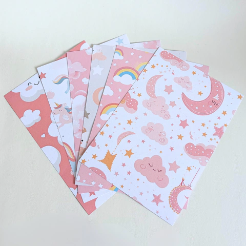 Kit de Papéis Decorativos Sonhos em Rosa para Scrapbook & Journaling