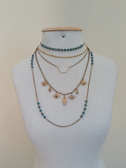 colar boho turquesa