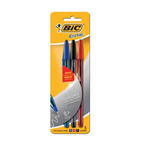 CANETA ESF 0,7 BL AZ/VM/PT BIC CRISTAL ULTRAFINA