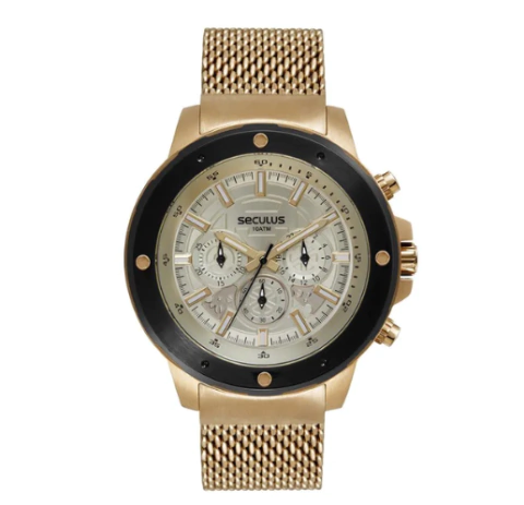 Relógio Masculino Cronógrafo Malha de Aço Dourado - 44184GPSVHA1