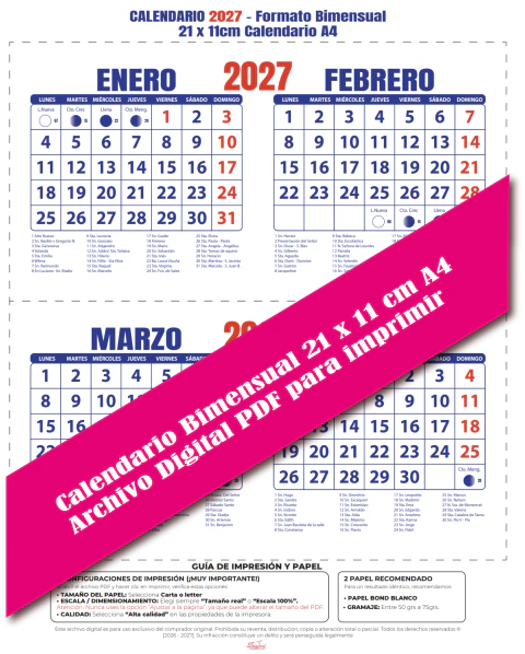 Calendario Bimensual A4 2027 – Archivo Digital PDF para Imprimir