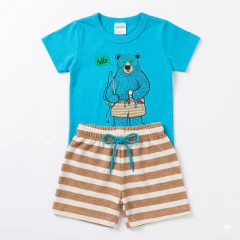Conjunto Infantil Camiseta e Short Ursinho Pesca Blue | Menino - loja online