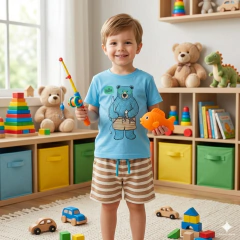 Conjunto Infantil Camiseta e Short Ursinho Pesca Blue | Menino - comprar online