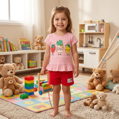 Conjunto Infantil Camiseta e Short Fun Bunch L. Pink | Menina na internet