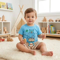 Conjunto Infantil Camiseta e Short Ursinho Pesca Blue | Menino na internet