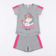 Conjunto Infantil Camiseta Unicórnio e Short Gray | Menina - comprar online