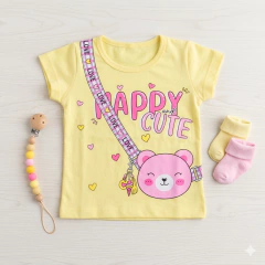 Conjunto Infantil Camiseta Happy Cute e Short Pink | Menina