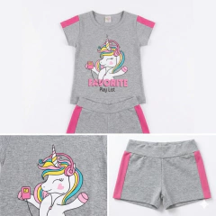 Imagem do Conjunto Infantil Camiseta Unicórnio e Short Gray | Menina