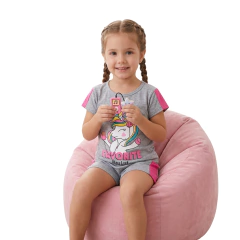 Conjunto Infantil Camiseta Unicórnio e Short Gray | Menina na internet