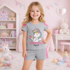 Conjunto Infantil Camiseta Unicórnio e Short Gray | Menina - comprar online