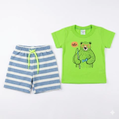 Imagem do Conjunto Infantil Camiseta Short Ursinho Pesca Green | Menino