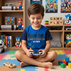 Conjunto Infantil Camiseta e Short Gamer Blue | Menino na internet
