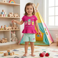 Conjunto Infantil Camiseta e Short Fun Bunch Pink | Menina - loja online