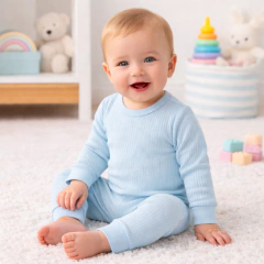 Conjunto Body Longo com Botão no Ombro e Mijão Blue - Tatai Baby | Moda Bebê e Enxoval