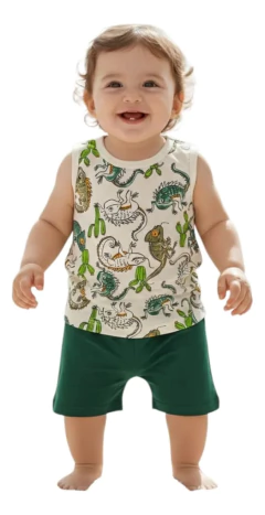 Conjunto Infantil Regata e Short Camaleão Green | Menino - Tatai Baby | Moda Bebê e Enxoval
