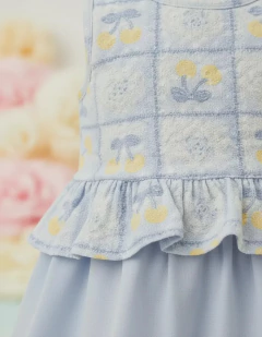 Vestido Brandili Infantil Cerejinha Babado Azul Verão | Menina