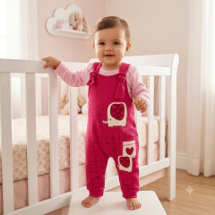 Macacão Jardineira Longa + Body Longo Algodão Premium | Menina