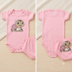 Conjunto Body Curto e Tapa Fralda Bebê Bichinhos | Menina - Tatai Baby | Moda Bebê e Enxoval