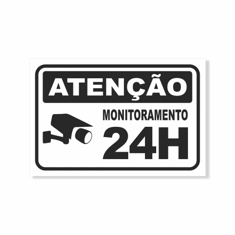 Placa Sinalização Monitoramento 24H Horizontal