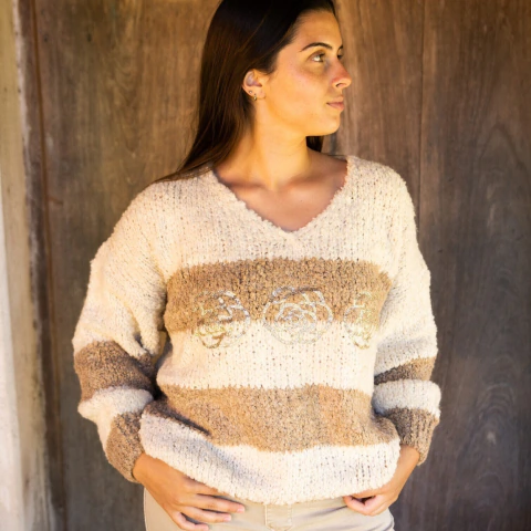 SWEATER RAYADO CRUDO CAMEL - comprar online