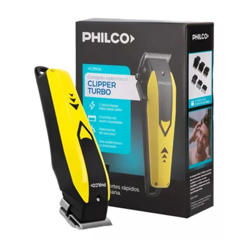 CORTA PELO PHILCO HC9906PP INAL RECARGABLE (1 HORA USO CONT) TURBO 6 PEINES AMARILLO