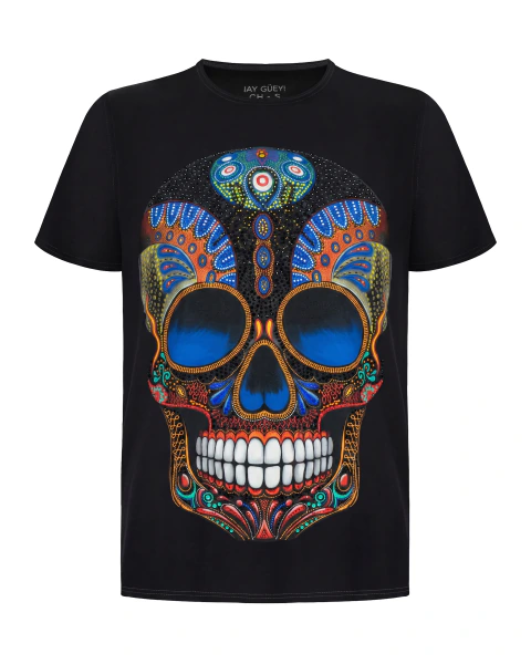 Playera estampada con aplicación de pedrería para hombre - Modelo AZUL PROFUNDO