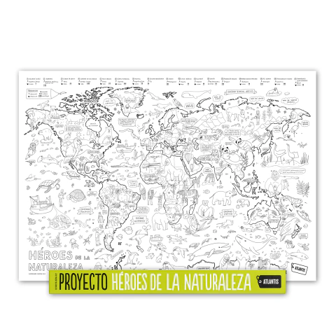 Mapa gigante para colorear Héroes de la Naturaleza - 68 x 100 cm